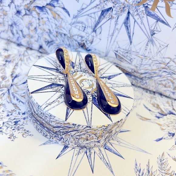 DIOR “Dark Pendulum” Gold Plated Pierced Earrings by Christian Dior - Picture 1 of 6